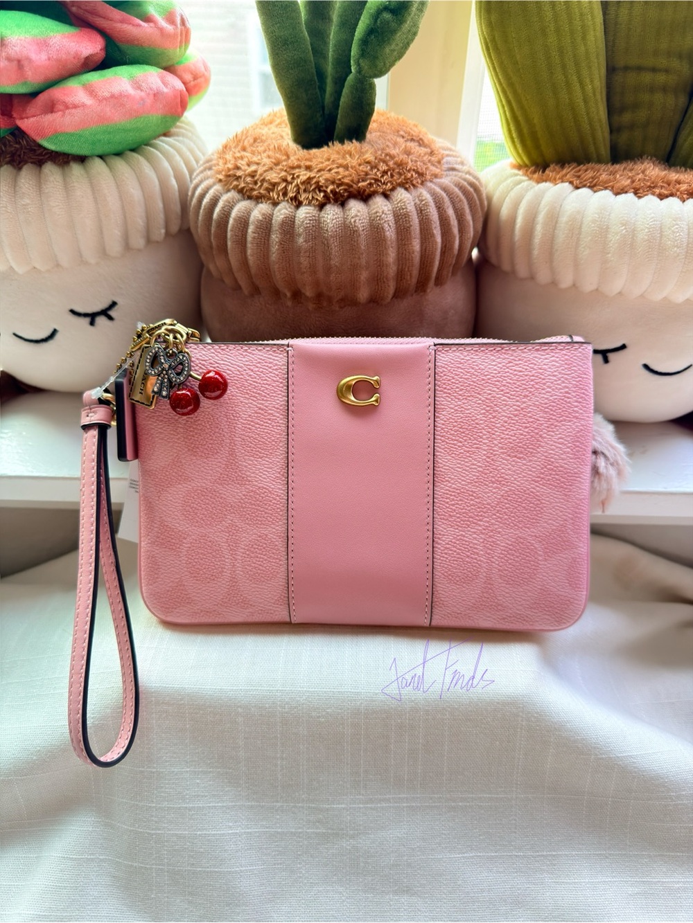 NWT 🍒 Coach Small Wristlet with Charms in Powder Pink